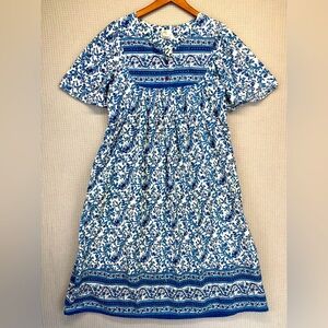 Daffodil Patio House Dress Sz Med Blue Floral Midi Maxi Pockets Boho Cottagecore